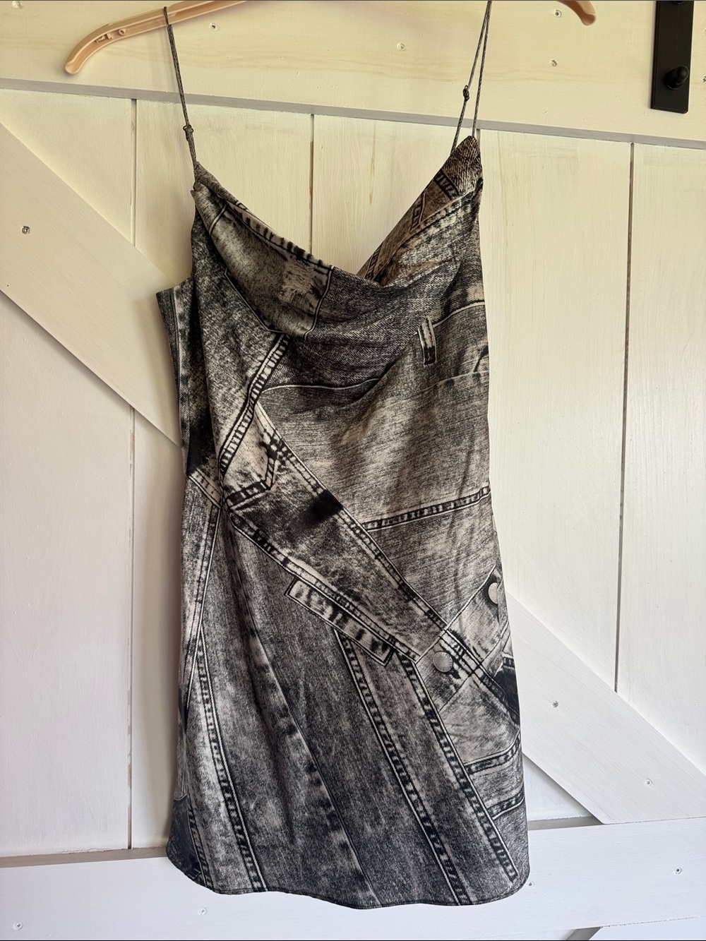Retrofete Black & Gray Printed Cowl Neck Mini Dress
